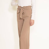 Crepe Tie Waist Pants for Women in Taupe