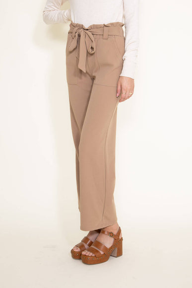 Crepe Tie Waist Pants for Women in Taupe