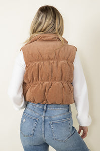 Love Tree Cropped Corduroy Puffer Vest for Women in Brown