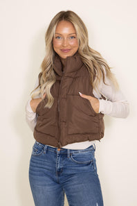 Love Tree Cropped Puffer Vest for Women in Brown