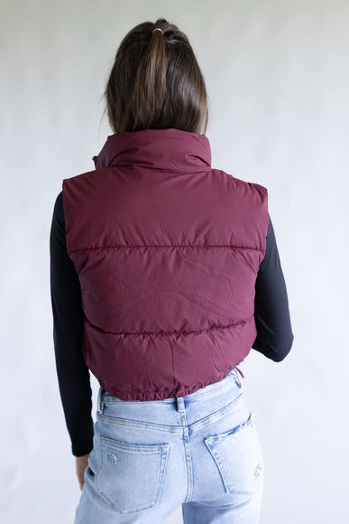 Love Tree Cropped Puffer Vest for Women in Burgundy