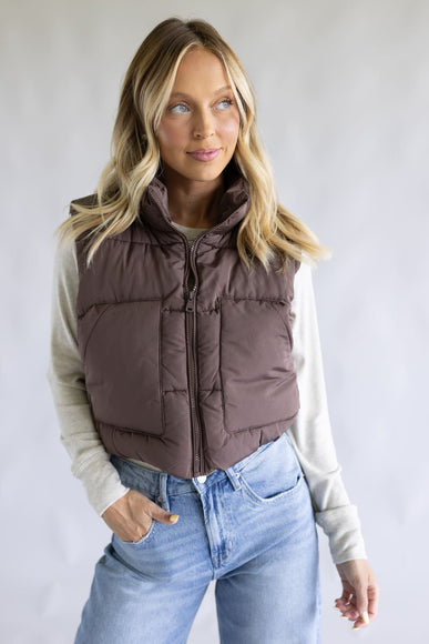 Love Tree Cropped Puffer Vest for Women in Espresso