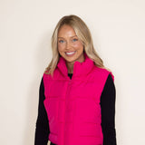 Love Tree Cropped Puffer Vest for Women in Fuchsia