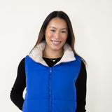 Love Tree Cropped Reversible Puffer Vest for Women in Blue/Beige