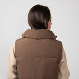 Love Tree Cropped Reversible Puffer Vest for Women in Cocoa/Brown
