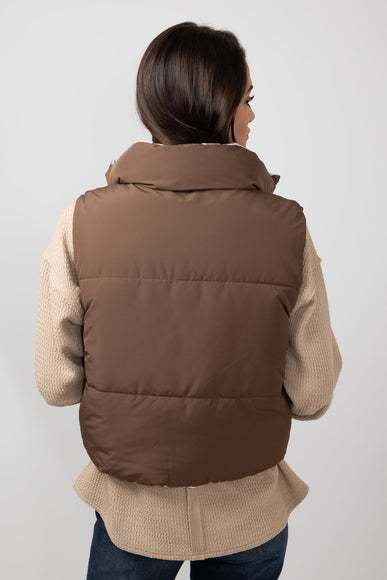 Love Tree Cropped Reversible Puffer Vest for Women in Cocoa/Brown
