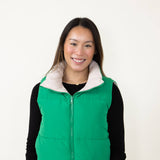 Love Tree Cropped Reversible Puffer Vest for Women in Green/Beige