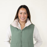 Love Tree Cropped Reversible Puffer Vest for Women in Olive/Beige