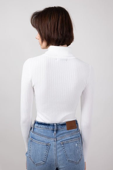 Love Tree Turtleneck Long Sleeve Bodysuit for Women in White