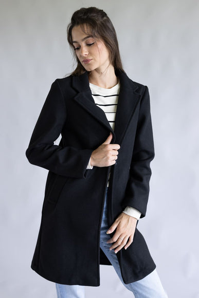 Love Tree One Button Long Coat for Women in Black