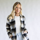 Love Tree One Button Plaid Long Coat for Women in Combo Black 