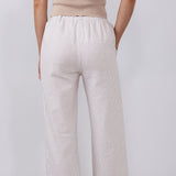 Love Tree Pinstripe Drawstring Linen Pants for Women in Khaki