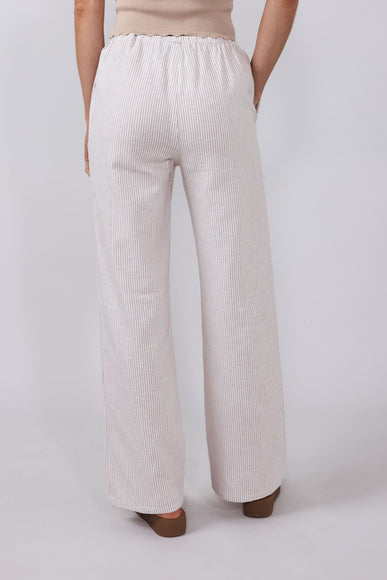 Love Tree Pinstripe Drawstring Linen Pants for Women in Khaki