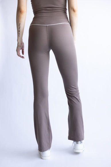Love Tree Piping Detail Flare Leggings for Women in Mocha