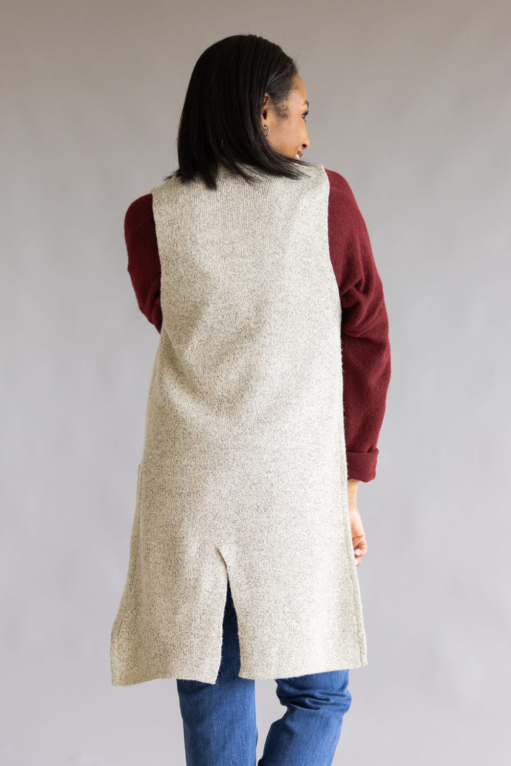 Love Tree Sleeveless Long Sweater Vest for Women in Oatmeal