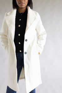 Love Tree Two Button Long Coat for Women in Ivory
