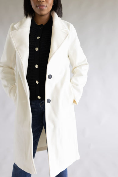 Love Tree Two Button Long Coat for Women in Ivory