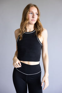 Love Tree Two Tone High Neck Tank Top for Women in Black