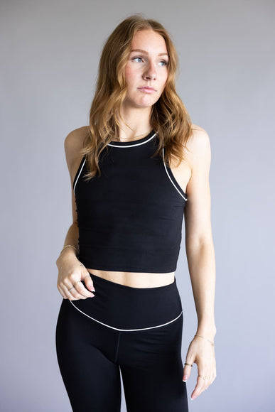Love Tree Two Tone High Neck Tank Top for Women in Black