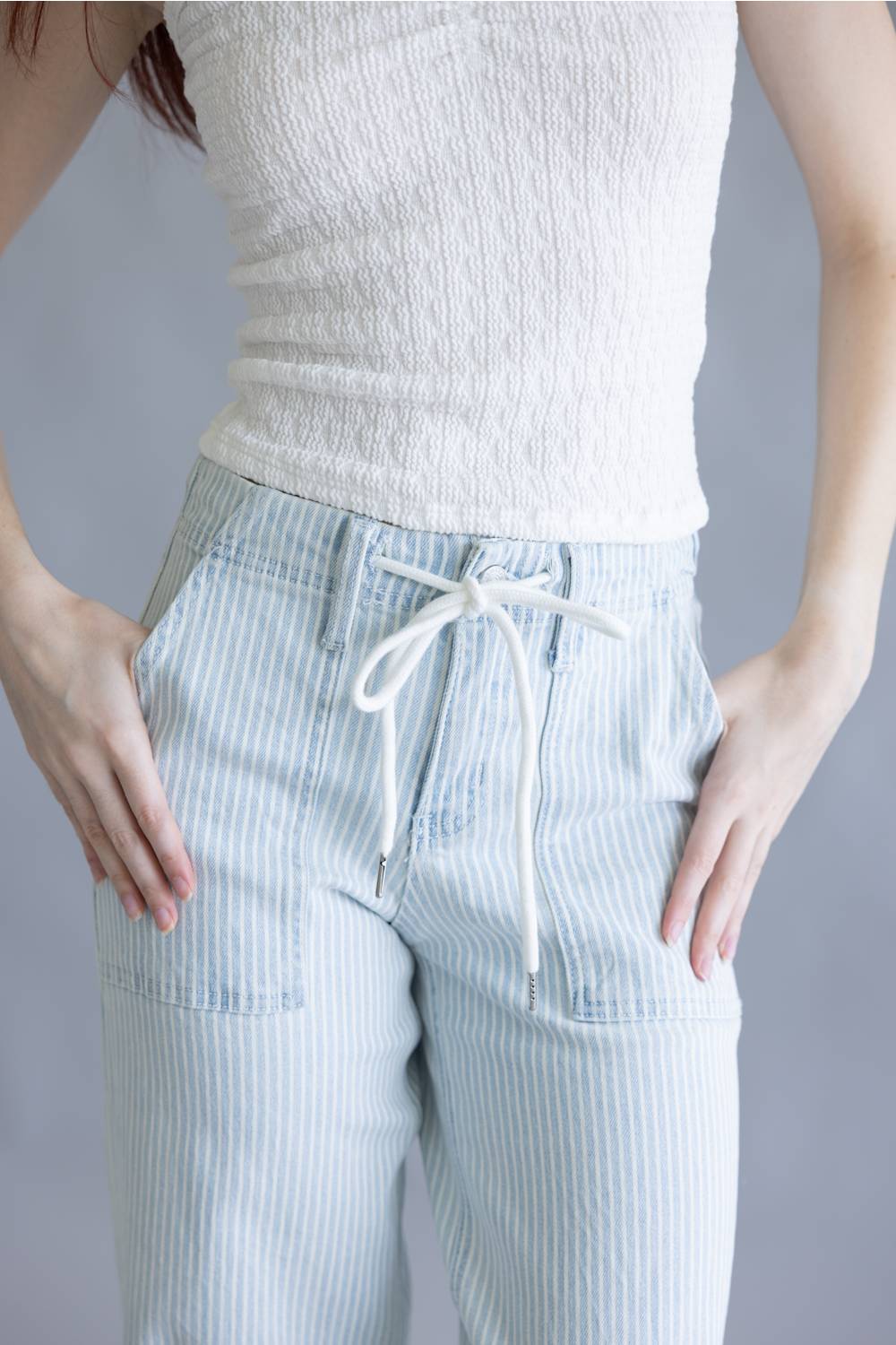 Lovervet by Vervet Striped High Rise Drawstring Wide Leg Jeans for Women | LV2262STR
