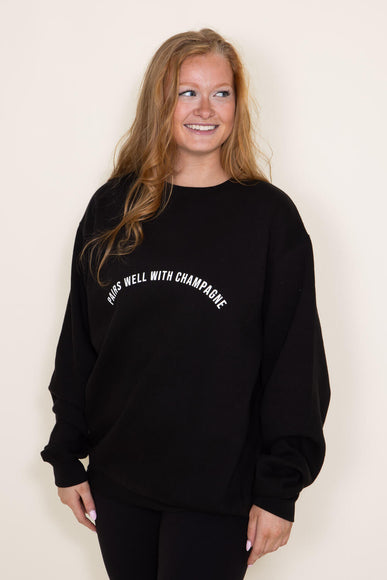 Pairs Well With Champagne Sweatshirt for Women in Black