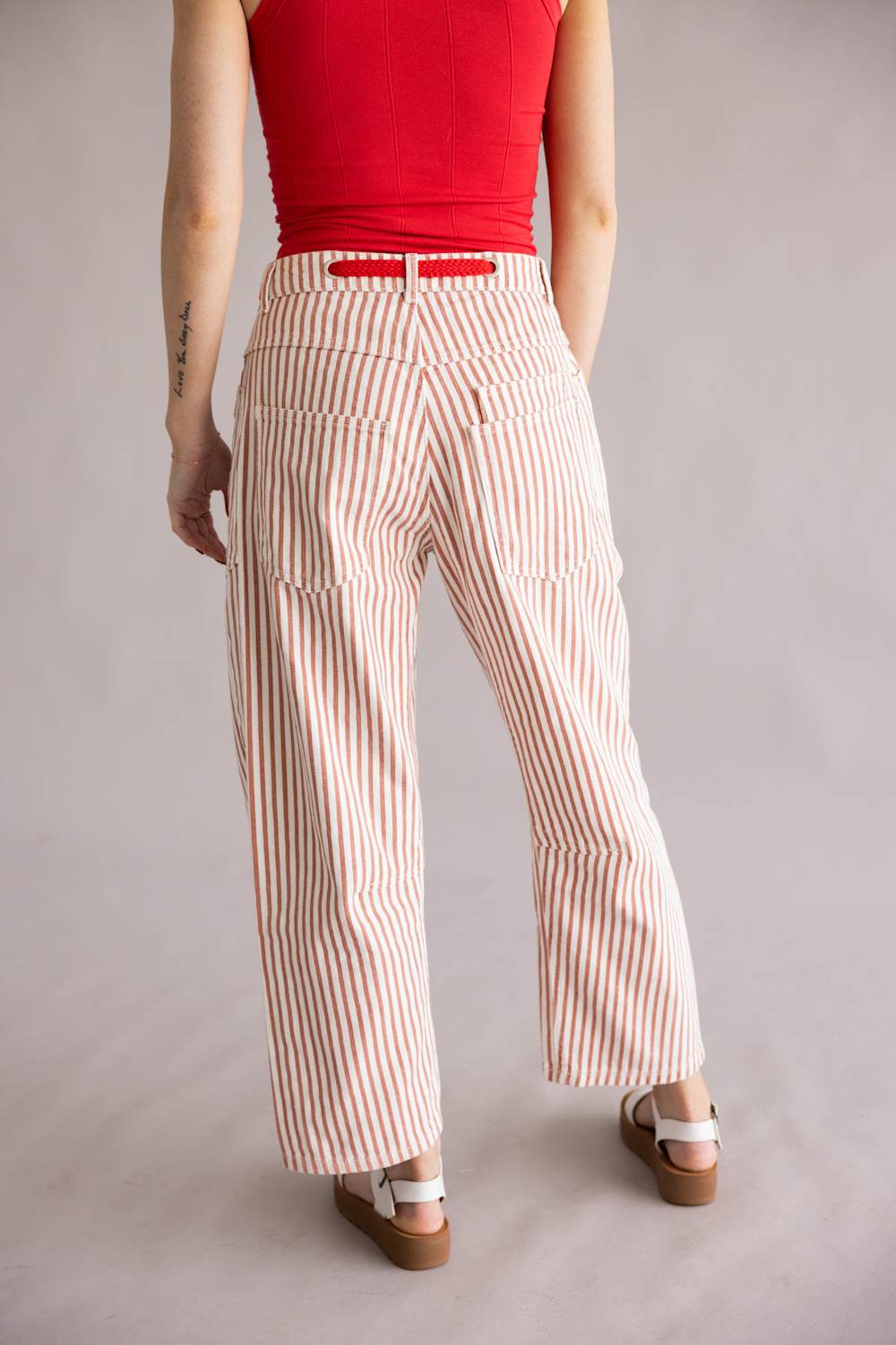 Aaron & Amber Stripe Barrel Jeans for Women in Rust | MAP3083-RUSTSTRIPE