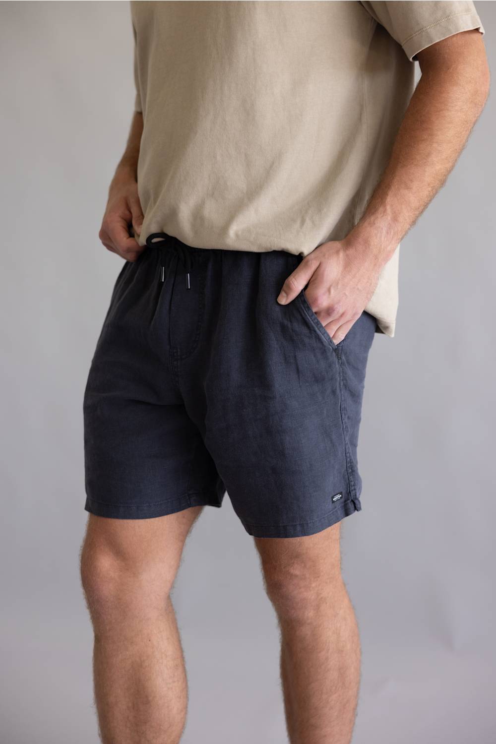 Industrie Marina Linen Shorts for Men in Dark Navy