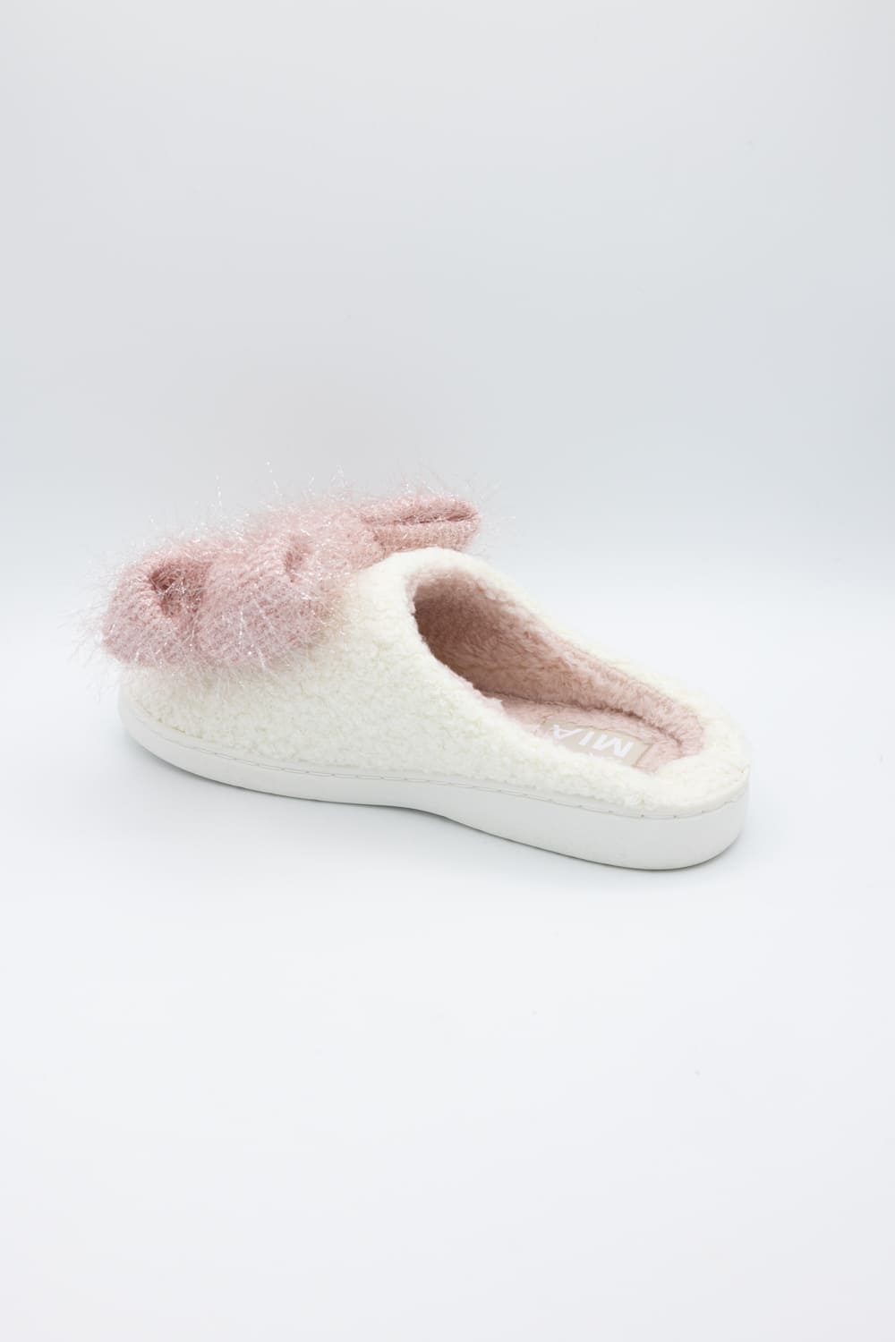 3D Pink Bow Slippers for Women in Off White