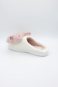 3D Pink Bow Slippers for Women in Off White