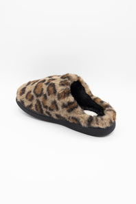 MIA Cozi Leopard Fur Slippers for Women in Black/Tan