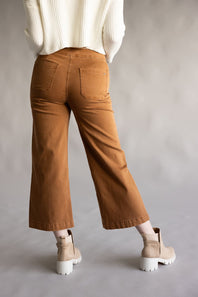 Mica High Rise Caramel Button Fly Cropped Wide Leg Jeans for Women