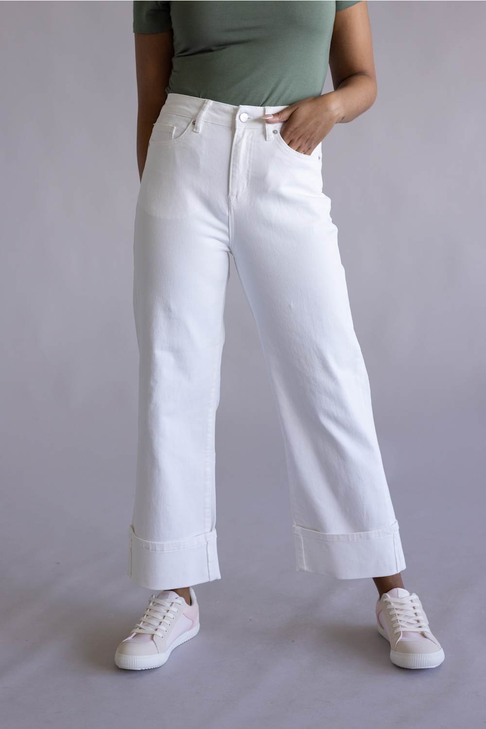 Mica High Rise Crop Wide Jeans for Women in White