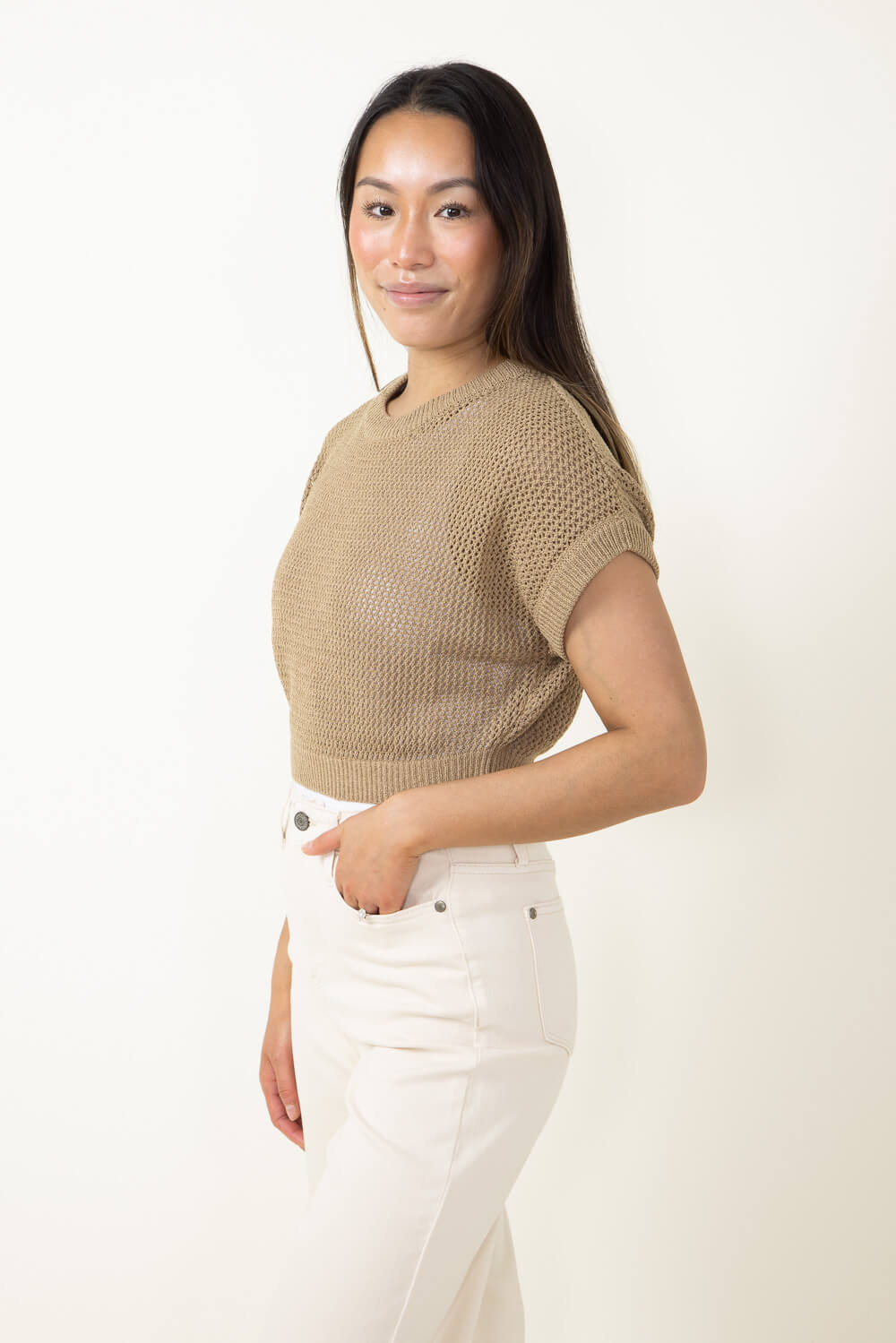Crochet Crop Top for Women in Taupe | MT1605-TAUPE – Glik's