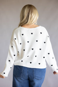 Miracle Heart Confetti Embroidered Crop Sweater for Women in Ivory Black
