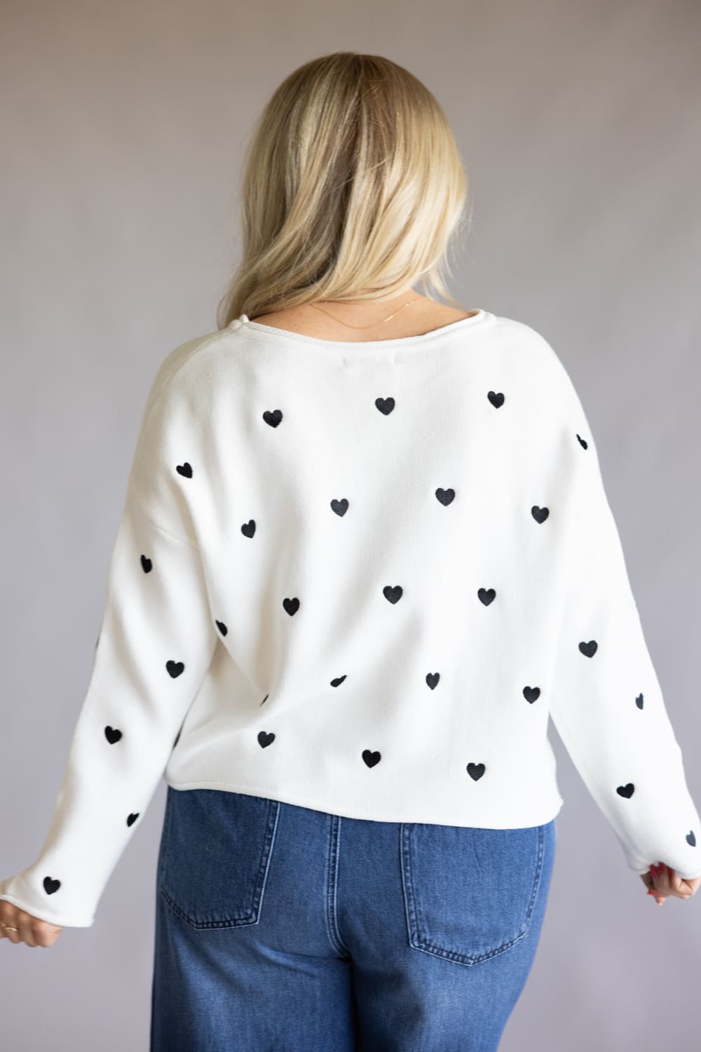 Miracle Heart Confetti Embroidered Crop Sweater for Women in Ivory Black