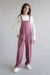 Moa Moa Overall Long Sleeve Tee Set for Girls in Mulberry