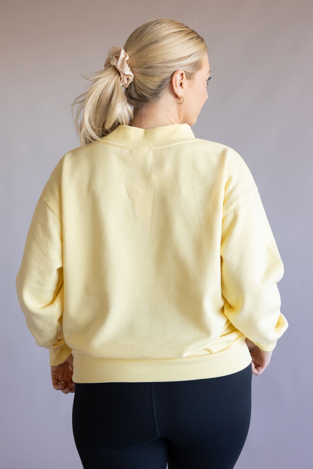 Mock Neck Oversized Fleece Pullover for Women in Butter Yellow
