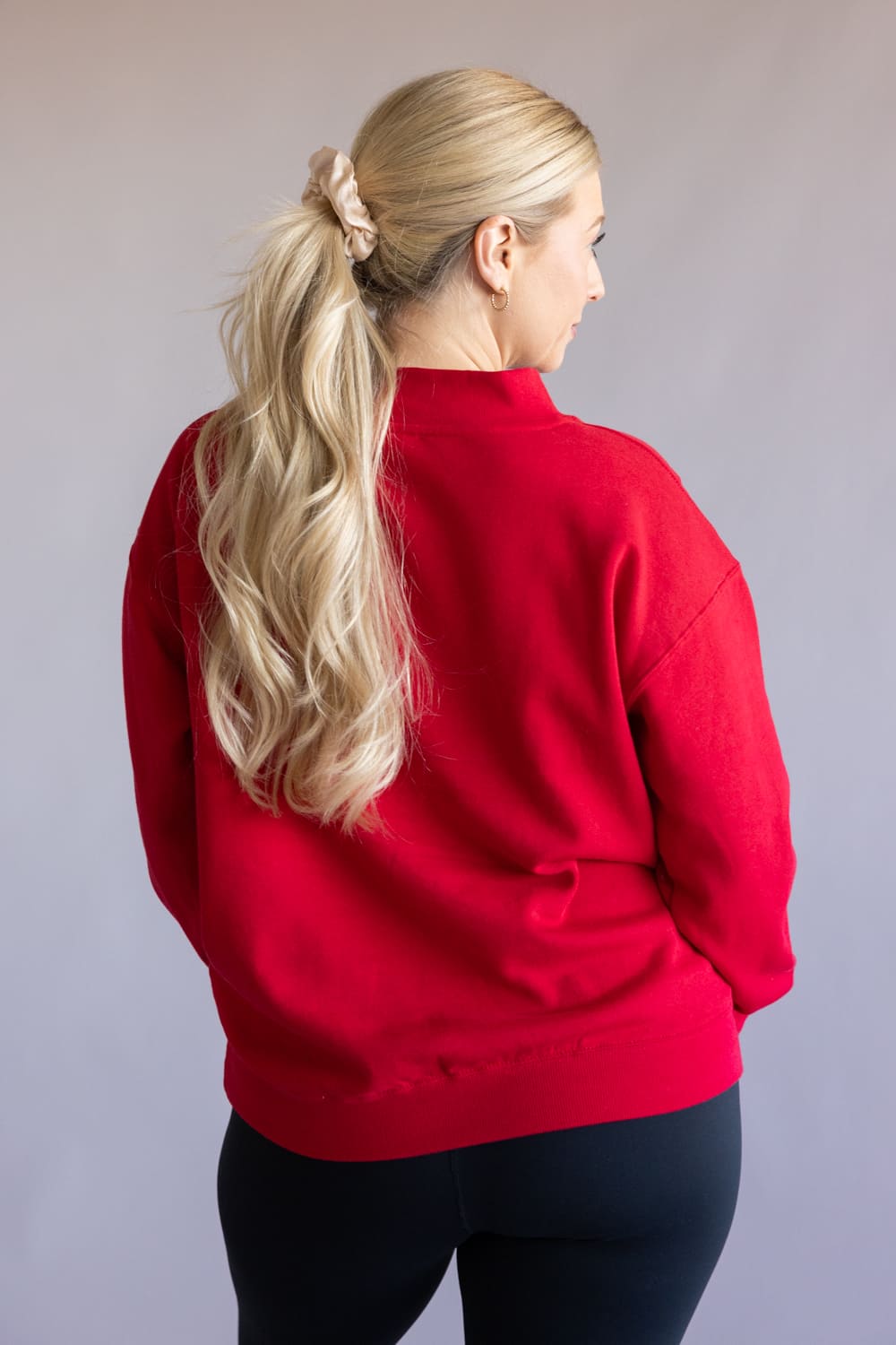 Mock Neck Oversized Fleece Pullover for Women in Red