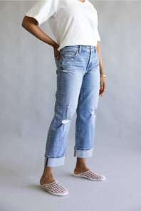 Vervet Mid Rise Cropped Straight Leg Cuff Jeans for Women