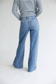 Flying Monkey Mid Rise Distressed Waistband Twisted Wide Leg Jeans for Women | F9197