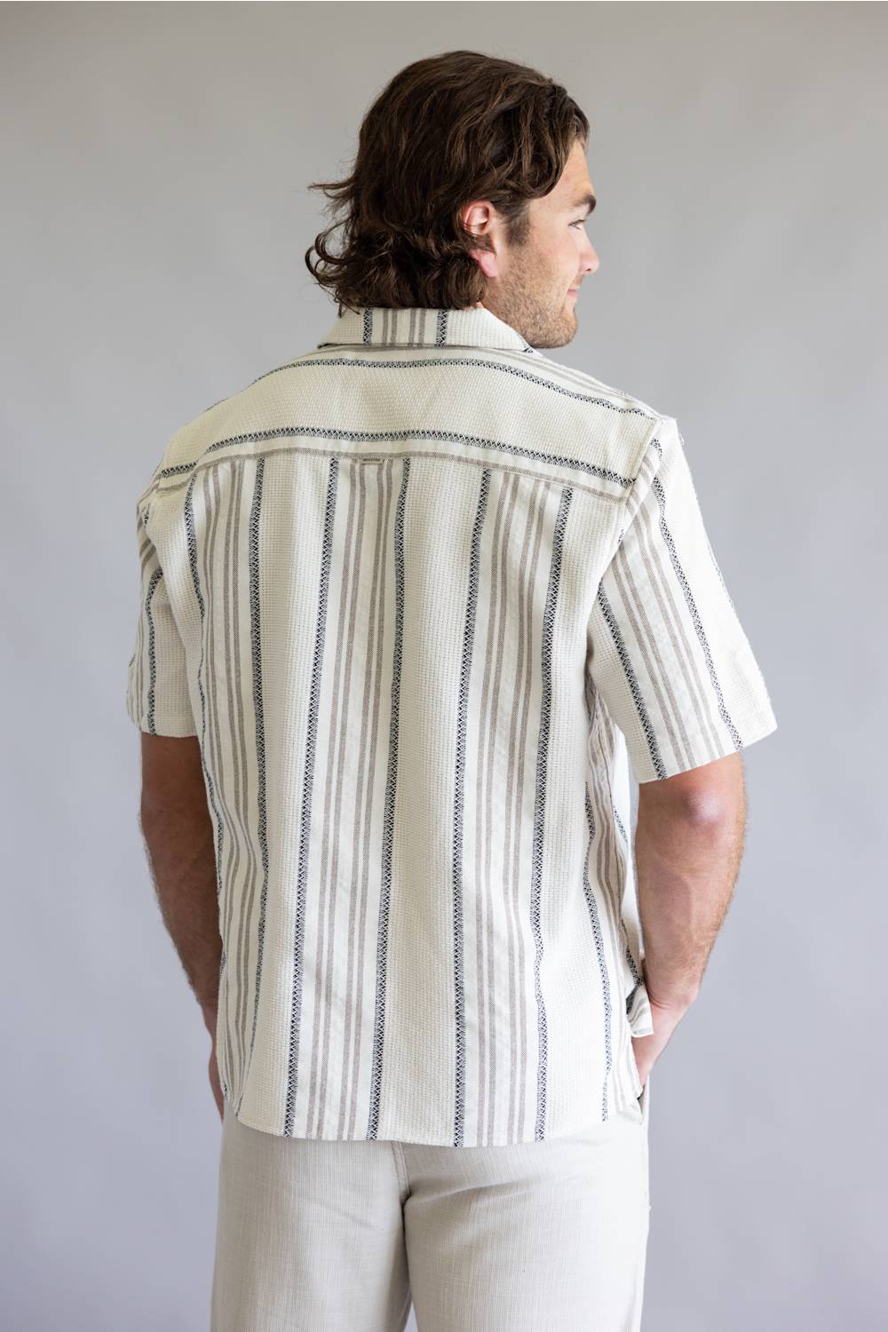 Industrie Carmona Woven Button Up Shirt for Men in Beige/Black