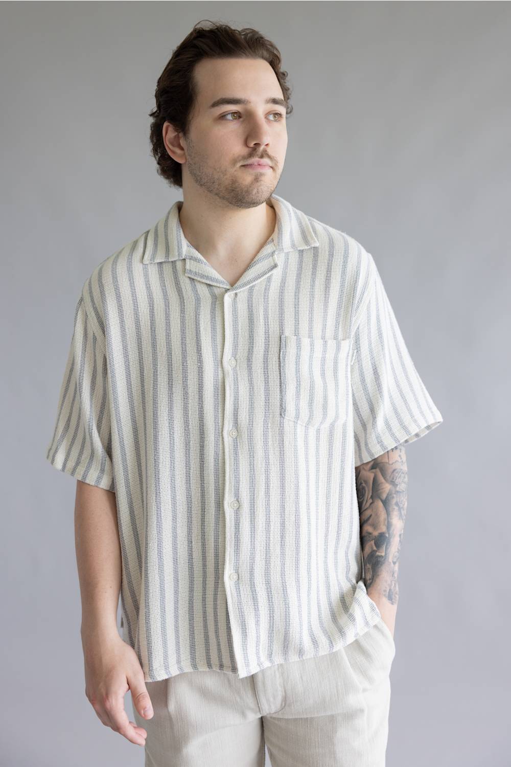 Industrie Cresta Woven Button Up Shirt for Men in Blue/Off White