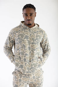camo hoodie on man