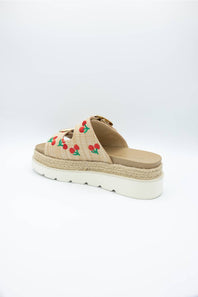 Madden Girl Mythical 2 Band Cherries Platform Sandals for Women in Sand