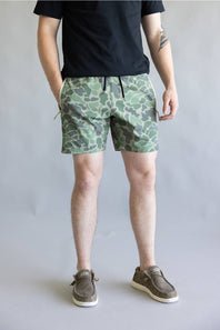 Marsh Wear TideLock 7.5” Boardshorts for Men in Green Mallard Camo