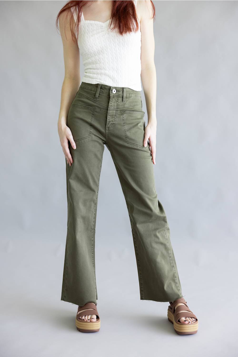 Mica High Rise Front Yoke Wide Leg Jeans for Women in Green