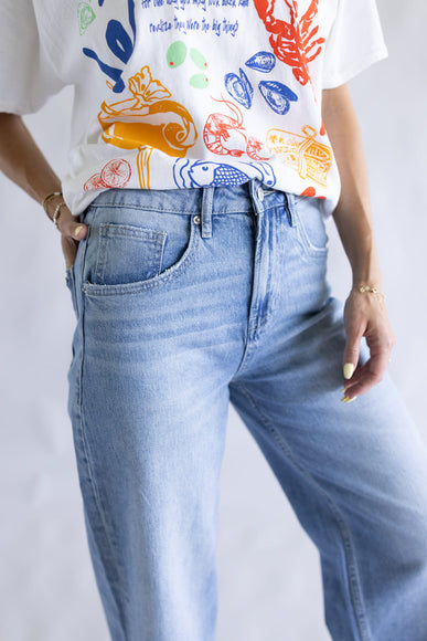 Mica Med Rise Raw Hem Cuffed Barrel Jeans for Women