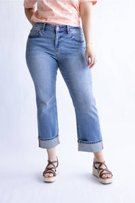 Mica Mid Rise Crop Straight Leg Cuffed Jeans for Women