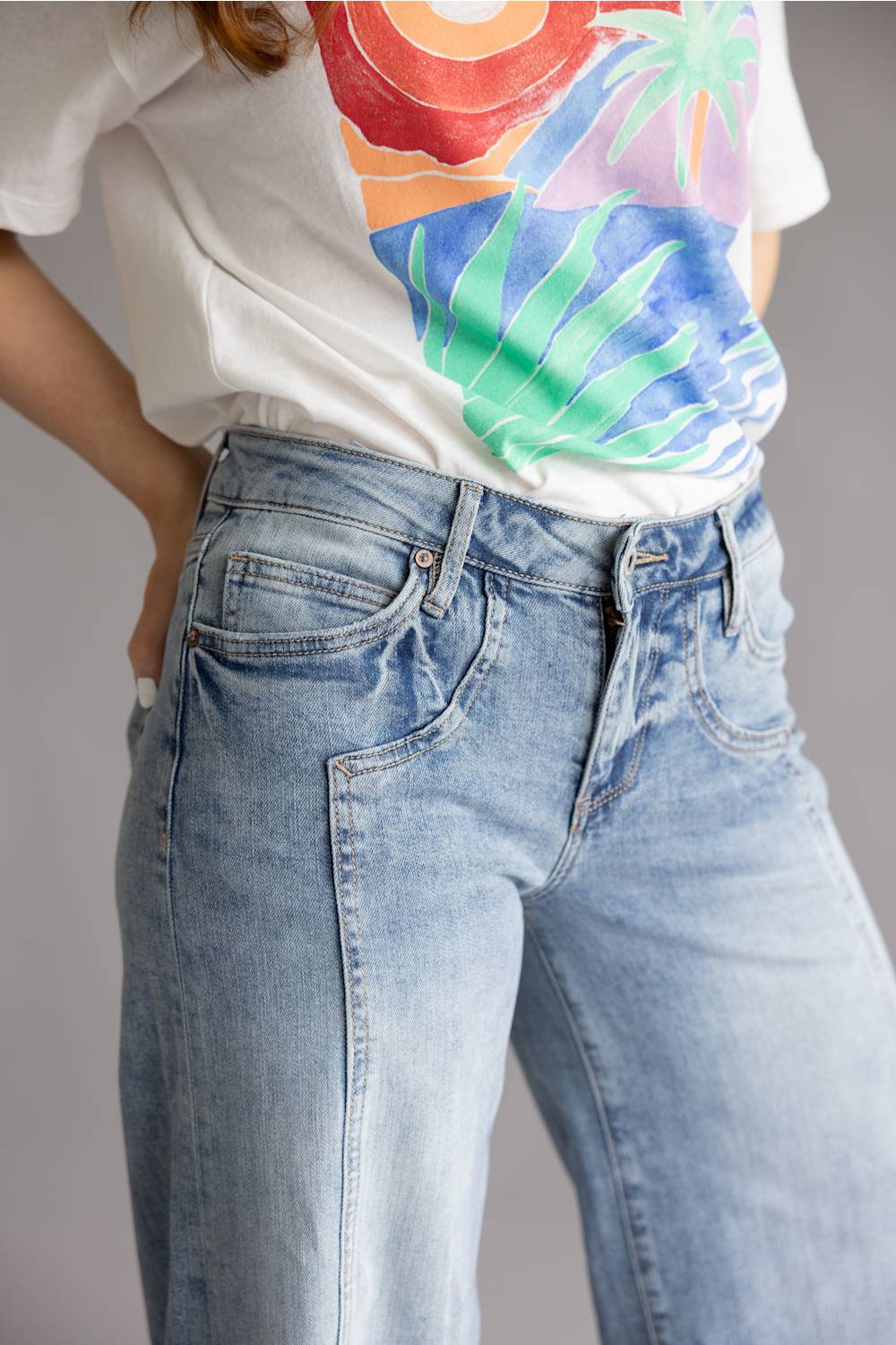 Mica Mid Rise Side Panel Wide Leg Jeans for Women