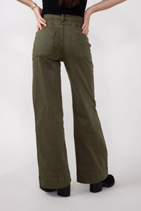 Mica Super High Waisted with Double Waistband Wide Leg Pants for Women in Fern Green